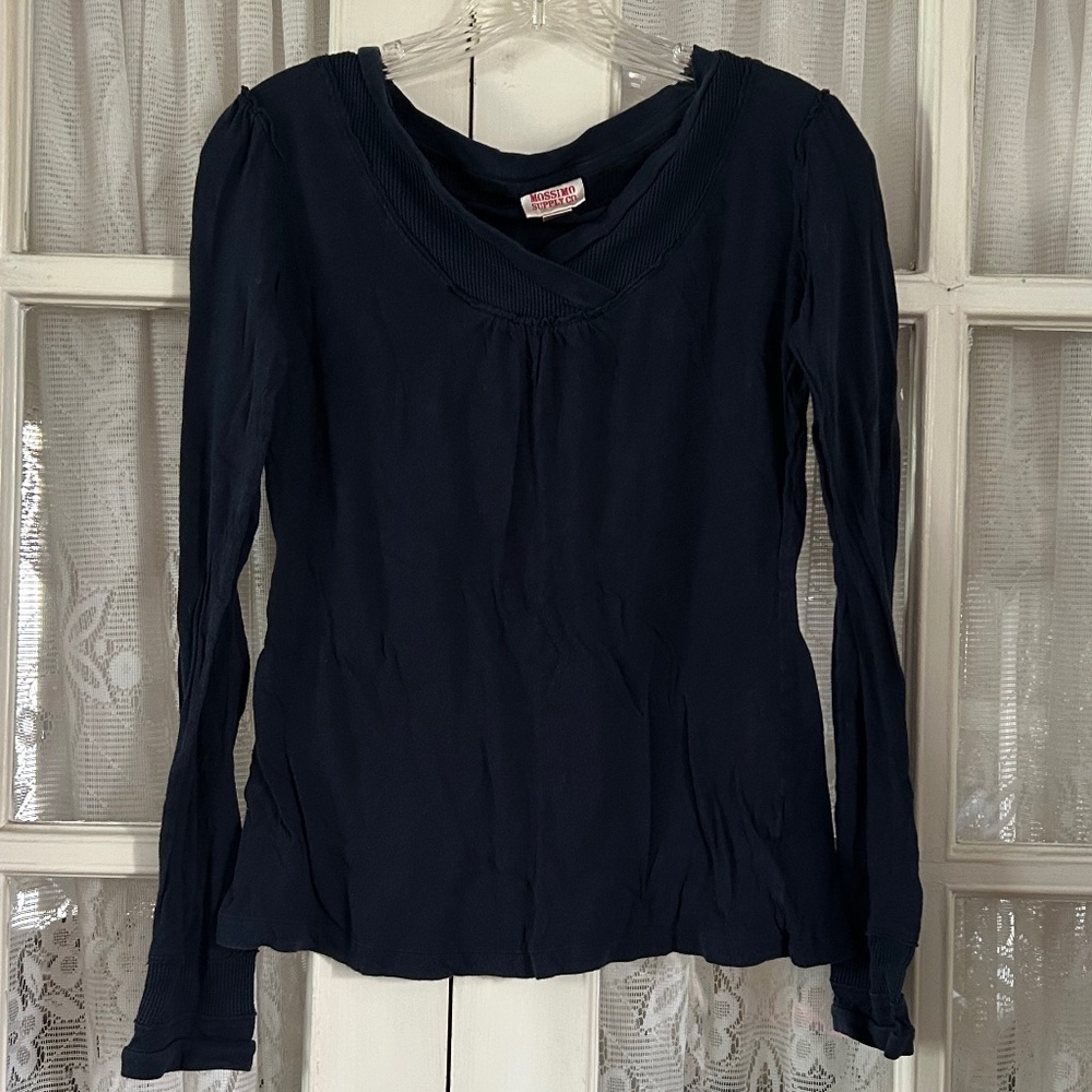 😉Bundle Days😉Women’s V-Neck Lightweight Top Shirt Criss Cross Neckline Navy Blue